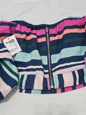 Charlotte Russe Striped Off Shoulder Cropped Balloon Sleeve Blouse Multicolor M